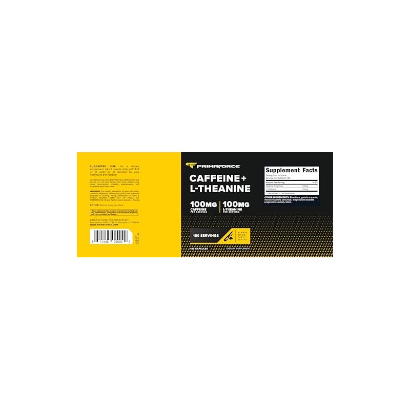 PrimaForce Cafeína con L-teanina - 100 mg - 180 cápsulas