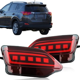 GEEGEETOP Red Lens LED Rear Reflector Bumper Fog Light Assembly Compatible With 2013-15 Toyota Rav4 Functions as Tail Brake Turn Signal Light 3-In-1 (RED)