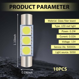 Dogary 10 PCS Car LED Reading Light, 28mm T6 5050 3SMD, Plug and Play, 180° Lighting Super Bright Visor Vanity Lights, No Delay Roof Light Replacement, Suitable for Most Car Models (White)