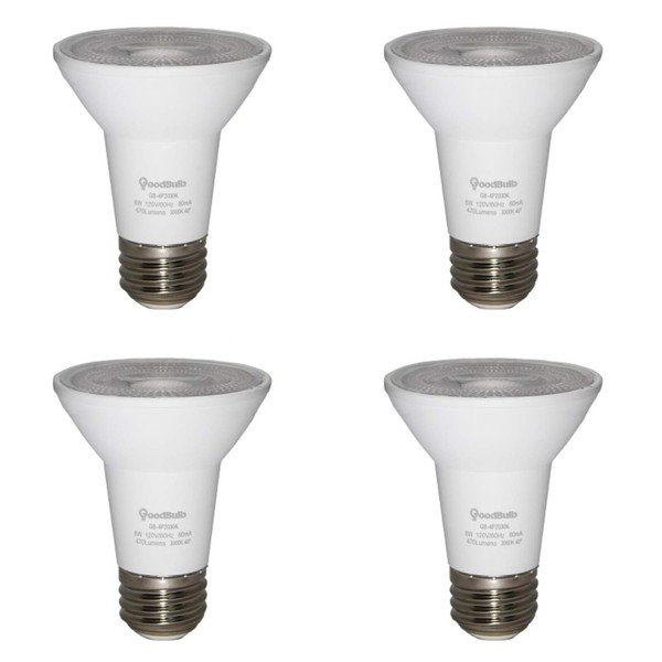 GoodBulb Commercial Grade LED Light Bulb - 7 Watt & 470 Lumens - Features PAR20 Shape & E26 Base - 3000K Warm White Light - 120V Fully Dimmable Bulb - 4 Pack