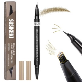 Dual-Ended Microblading Eyebrow Pencil for Women, 2 in 1 Liquid Eyebrow Pencil with Curved Tip and 4D Brow-Fection Microblading Pen, Shaped Fill HairLike Waterproof Eyebrows (01 New Light Brown)
