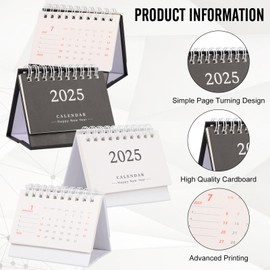 2Pcs 2024-2025 Mini Desk Calendar, 3.35x2.95 Inch Mini Standing Calendar 15 Months October 2024 to December 2025 Standing Flip Desktop Calendar Tiny Desk Calendar for Home School Office (Black+White)