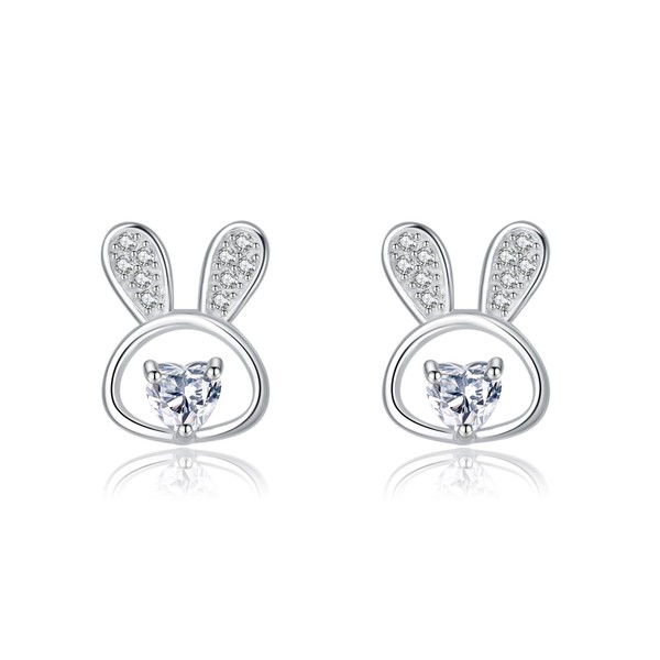 SLUYNZ 925 Sterling Silver CZ Rabbit Stud Earrings for Women