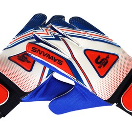 Football Goalkeeper Gloves Boys Kids Children Youth Adult Soccer Goalie Protection Goal Keeping Gloves Finger Support Wrist Junior Anti Slip Palm (Size 7 for size S-M adult, Blue/White)