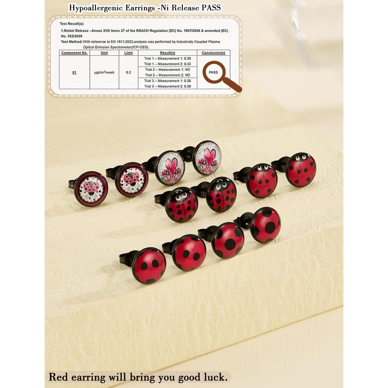 SIISPRI 6Pairs Ladybug Women Earrings Set Cute Bug Little Ladybird