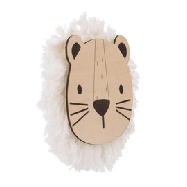 NoJo Little Love Natural Wood Lion Wall Décor with Ivory Yarn Mane
