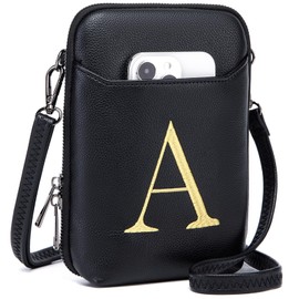 MOETYANG Women Crossbody Phone Bag, PU Leather Ladies Shoulder Bags with Unique Letter Pattern, Small Handbags for Girl, Black A