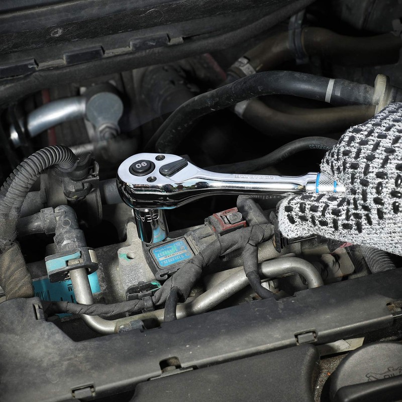 DURATECH 3/8-Inch Drive Ratchet, 90-Tooth Quick-release Ratchet Wrench, Reversible, Chrome