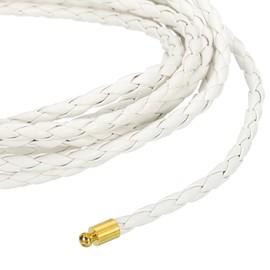 uxcell 4mm 2.19 Yards Braided Leather Cords, Round Soft Jewelry Leather Rope for Jewelry, Tie Making, Necklaces, White
