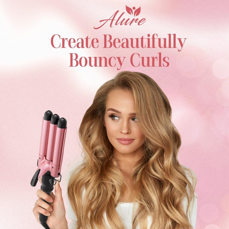 Alure 1 Inch Rose Gold Triple Barrel Curling Iron Fast