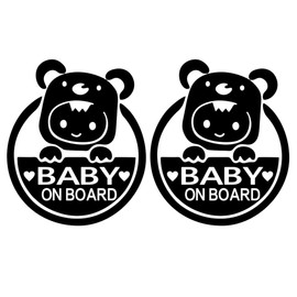 Jagowa 2 Pcs Baby On Board Sticker Removable Baby Kids Safety Car Signs Reflective Car Sticker Cute Cartoon on Car Sticker Window Safety Decal (Black)