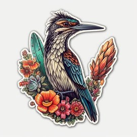 Yoonek Graphics New Mexico Greater Roadrunner Bird Yucca Flower Flower Vinyl Decal Sticker for Car, Laptop, Tumbler, More. #008972-8