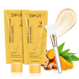 Turmeric Collagen Night Wrapping Mask with Retinol - Hydrating, Firming & Glowing Facial Mask Nourishes Skin, Refines Skin Texture - 2PCS Turmeric Peel off Mask With Brush for All Skins, 2,53 fl.oz
