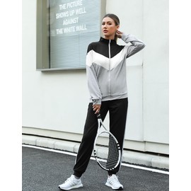 Marvmys Streatwear Tracksuits, Women's Lightweight Sports Suit, Leisure Suit, Jogging Suit, Long Sleeve with Zip, Drawstring Pockets, B-light grey
