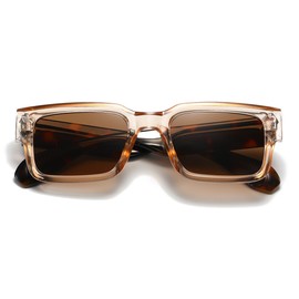 JOVAKIT Black Square Sunglasses for Women Men Simple Trendy Rectangle Thick Frame Style Sun Glasses UV400 Protection (Transparent Brown/Brown)