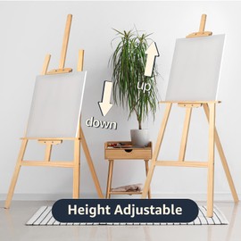 Nian Feng Wooden Easel for Painting, Large Floor Painting Stand for Adjnstable Height and Folding, 59-Inch, for Canvas Wedding Sign Poster, Art Easel for Adults and Teens (Natural)