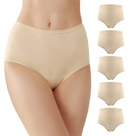 BATTEWA Incontinence Underwear for Women Washable, Leak Proof Underwear High Waist Cotton,Bladder Leakage 50ML (5Beige, Large, 5 Pack)