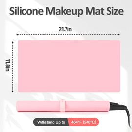 Silicone Makeup Mat for Vanity, 21.7" x 11.8" Heat Resistant Vanity Mat, Easy to Clean Water and Oil Resistant Vanity Protector Mat, Portable Heat Mat for Curling Iron for Use While Traveling (Pink)