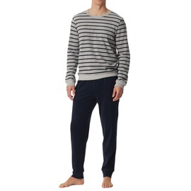 Schiesser Men's Long Pyjamas Warm and Soft Winter Fabric Terry Cloth, Grey melt.