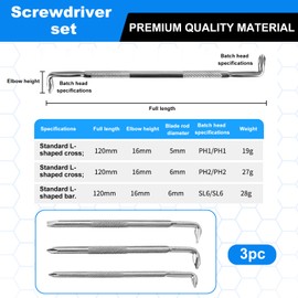 3PCS Offset Screwdriver Set S2 Steel L-Type Double Head Offset Magnetic Right Angle Screwdriver with Phillips Slotted 15mm Flat Elbow Design for Tight Space Operation - 116mm