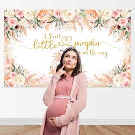 Mocsicka Pumpkin Baby Shower Backdrop Fall Boho Pampas Grass Pumpkin Autumn Baby Shower Party Decorations Background Little Pumpkin is on The Way Photography Photobooth Prop