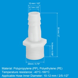 PATIKIL 6 Pack Plastic Hose Barb Reducer Fitting, 1/2" Barb x G1/2" Male Thread Adapter Connector Pipe Fitting Union for Gas Liquid Air Line Tubing Pipe