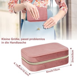 Dajasan Travel Jewellery Box, Small Jewellery Storage, Jewellery Box, Velvet Jewellery Organiser for Women and Girls, Jewellery Gift Box for Birthday, Christmas, Mother's Day (Pink)