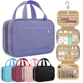 HOTOR Travel Toiletry Bag for Women with Hanging Hook - Waterproof Portable Cosmetic Case for  Trips and Weekend Getaways  makeup bag essentials,Gift,springtok:_black_Large