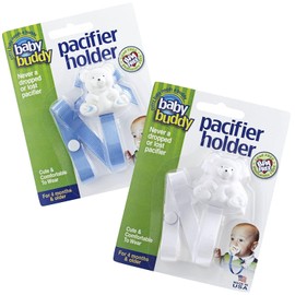 Baby Buddy Pacifier Clip Holder, Newborn Essential with Universal Fit for All Binky and Teether Brands, Ages 4+ Months, Blue + White, 2 Pack