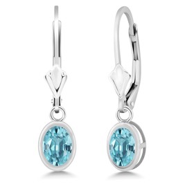 Gem Stone King 925 Sterling Silver Blue Zircon Dangle Earrings (2.40 Ct Oval 7X5MM)