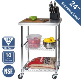 Seville Classics Stainless-Steel Professional Kitchen Work Table Cart Utility NSF-Certified Storage, 24" W x 20" D x 36" H, Chrome
