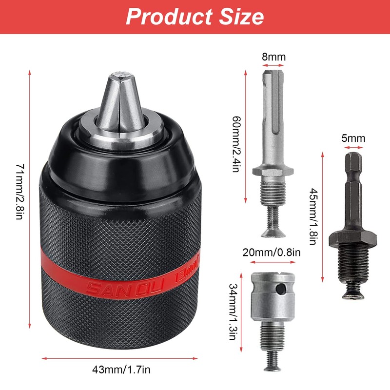 Keyless Chuck 1.5-13 mm, 1/2 Inch x 20UNF Drill Chuck