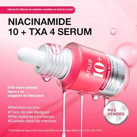 ANUA Suero de Niacinamida 10 + TXA 4, Ácido Hialurónico, Ácido Tranexámico, Suero Facial Para Piel de Vidrio, Suero de Retorno al Brillo, Cuidado de M