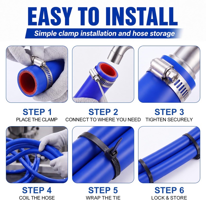 5/8" ID Silicone Heater Hose 5ft, 5 Clamps 10 Zip