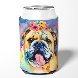 Caroline's Treasures English Bulldog Hippie Dawg Can or Bottle Hugger Cooler Washable Drink Sleeve Collapsible Beverage Insulated Holder, Can Hugger, Multicolor