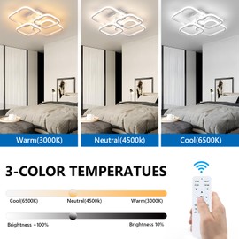 DELIPOP Modern LED Ceiling Light, 3000-6500K White Dimmable Flush Mount Ceiling Lights with Remote Control, 48W LED Chandelier for Living Room Dining Room Bedroom