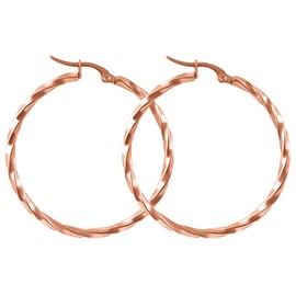 day.berlin Women's Creole Earrings Twisted 18 Carat Gold-Plated 35 mm Diameter 2 mm Thick 316L Stainless Steel Nickel-Free and Waterproof, Stainless Steel