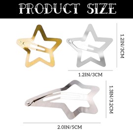 QOWUXHZ Pack of 20 Star Hair Clips Silver Y2K Hair Accessories Pentagram Hair Clips for Girls and Women 3 cm with 2 Meteors Hair Clips Silver 5 cm