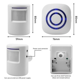 Kabellose Durchgangsalarm, Ladenglocke Funkalarmanlage mit 2 Elektronischem Plug-in-Empfänger, 1 PIR-Bewegungssensor-Detektor, Durchgangsmelder, Türklingel Funkalarmanlage mit Bewegungsmelder