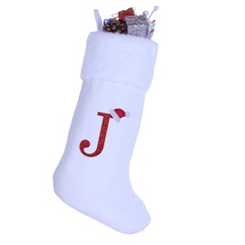 Medias de Navidad con monograma de 20 pulgadas con letras, grandes medias de Navidad súper suaves de terciopelo blanco con puño de felpa súper suave para árbol de Navidad, Navidad, chimenea, letra J