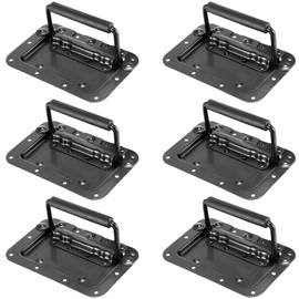 SEUNMUK 6 Pack 6 x 4 Inch Spring Loaded Recessed Handle, Medium Black Iron Recessed Pull Handle with Padded Grip for Case Box Chest Cabinet Speaker