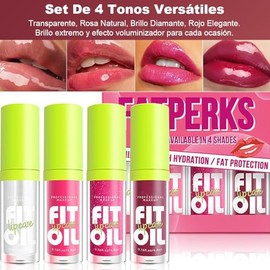 4Pzs Brillo Labial con Aceite, Lip Oil Hidratante y Nutritivo, Gloss Profesional que Elimina Arrugas y Realza el Brillo, Labiales con Efecto Plumper p