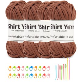 Doxiru 4 Pack 100g T-Shirt Yarn Set, Yarn for Knitting, Fabric, Knitting Yarn, Cotton Yarn, Soft Large Yarn, Crochet Yarn Set for Knitting, Crochet Yarn, Weaving Accessories (Brown Color)