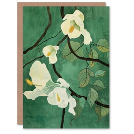 Artery8 Greeting Card Japanese White Cherry Tree Flower Green Design For Her Woman Birthday Card