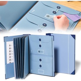 Walquicks Folio Folders With Pockets, Accordion File Organizer For Paper, Bill, Important Documents Organizer For Birth Certificate, Social Security Cards, Passports, Go Missing Document Binder (blue)