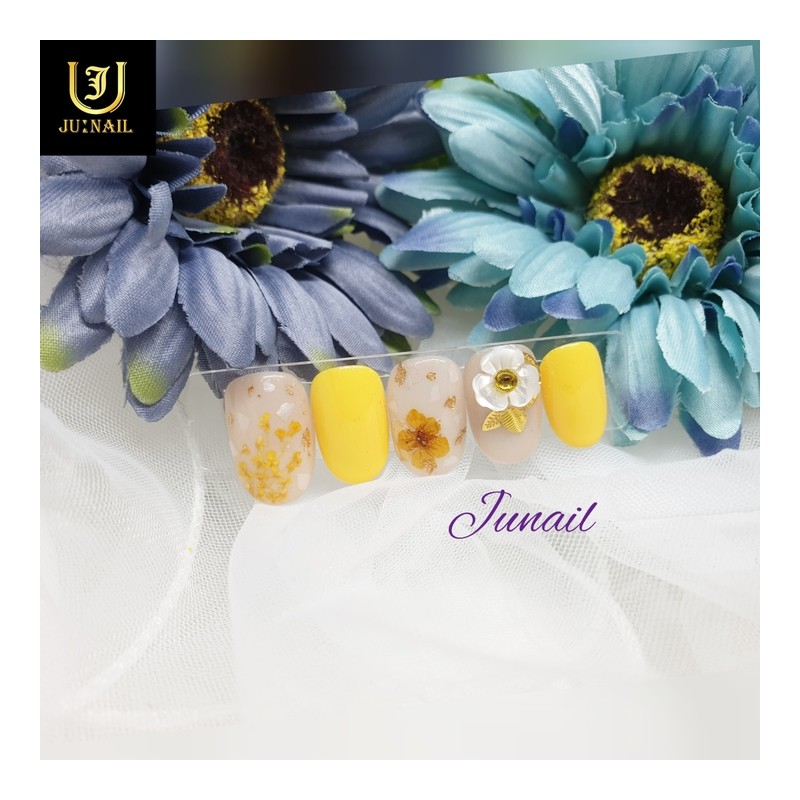 Yellow flower handmade nail tip - Short ballerina / 노랑생화