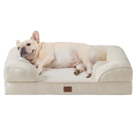 EHEYCIGA Orthopedic Dog Bed for Small Dogs, Waterproof Memory Foam Small Dog Beds with Sides, Non-Slip Bottom and Egg-Crate Foam Medium Dog Couch Bed with Washable Removable Cover, Beige
