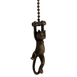 Texas Lamp Mfg Antique Brass Dangling Cat Fan Pull Chain