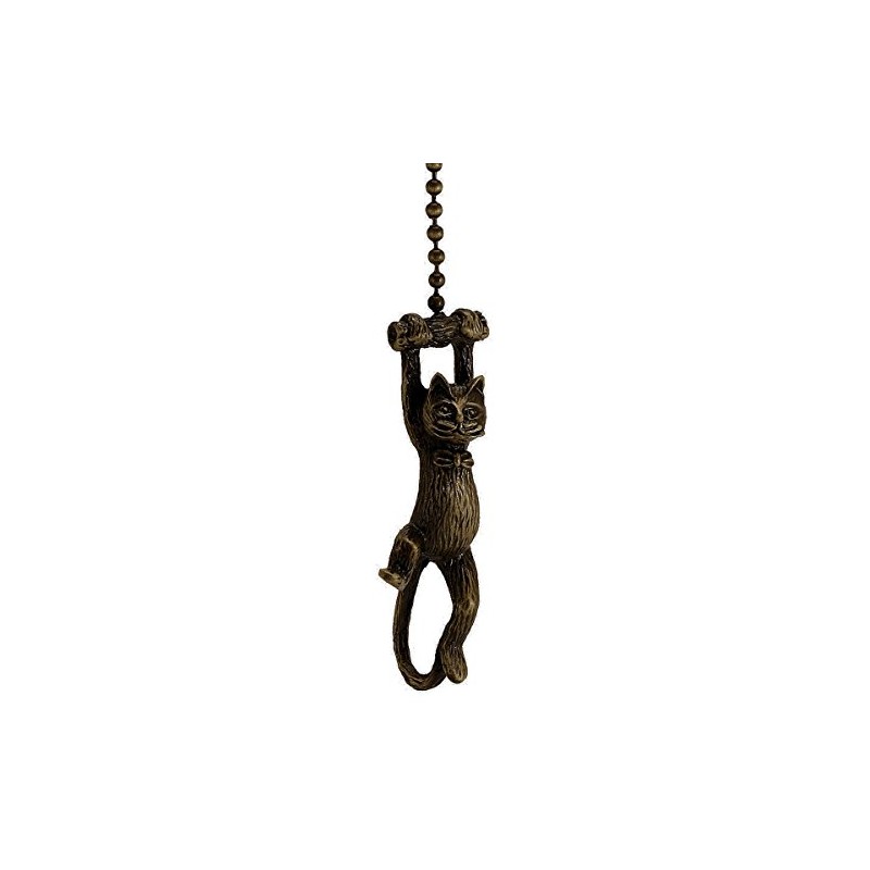 Texas Lamp Mfg Antique Brass Dangling Cat Fan Pull Chain