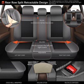 DISUTOGO Seat Covers Fit for Nissan Sentra 2008-2023 2024 2025: Car Seat Covers Full Set 5 Seats Leather Ice Silk Breathable Waterproof Automotive Seat Cushion Protector (Black & Grey)